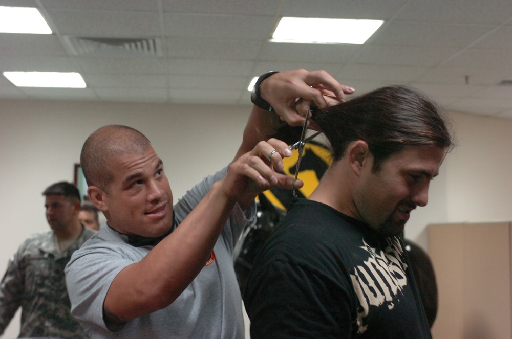 Impromptu UFC Warrior Visit Brings Smiles, Photo Ops And ... a Haircut?