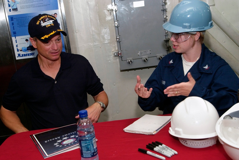 Actor Gary Sinise on the USS Reagan