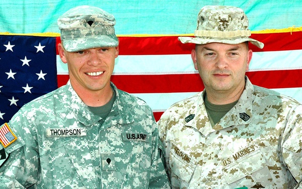 'Hoo-rah' Marine Uncle Attends 1st ACB Soldier's Re-en