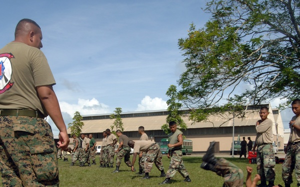 U.S. Marines demonstrate controlled falling techniques