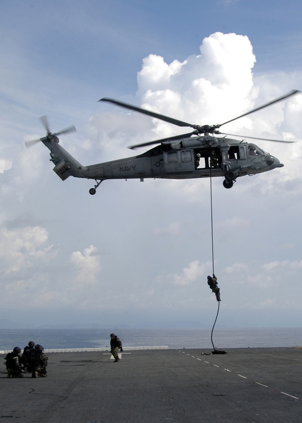 Navy Chopper, French Boarding Teams in Practice Rappel