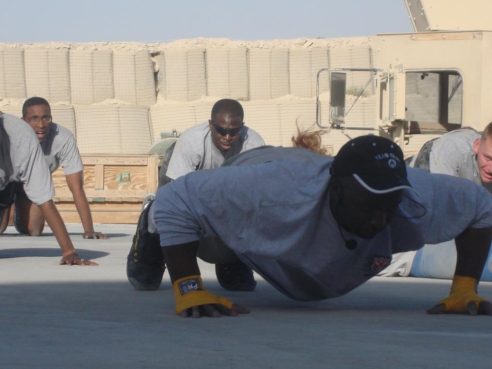 Soldiers work out with Billy Blanks in Afghanistan