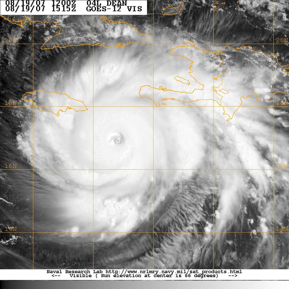 Satellite Imagery shows Hurricane Dean moving over Jamaica