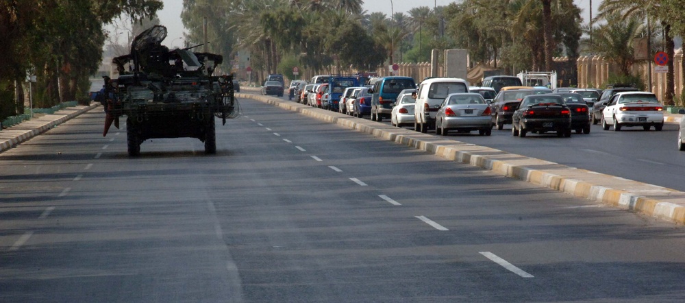 Soldiers Patrol throught the streets of Baghdad