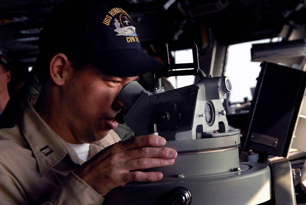 On the bridge of the USS Ronald Reagan