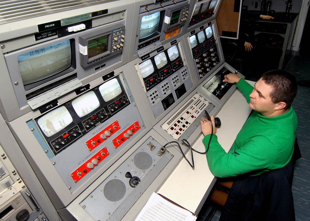 Petty Officer operates camera observation console