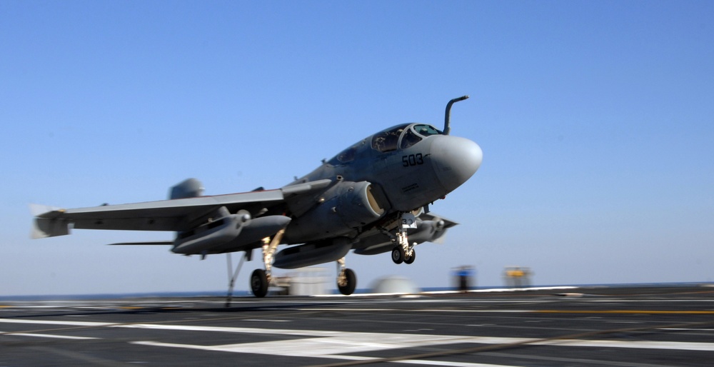 An EA-6B Prowler Lands on USS Harry S. Truman