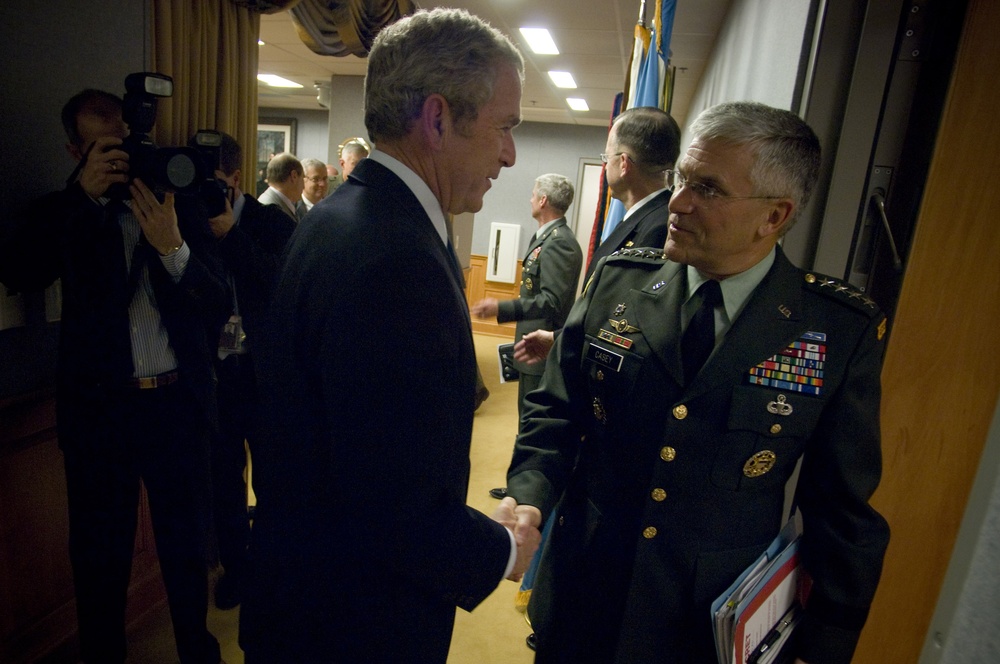 Bush addresses media at pentagon