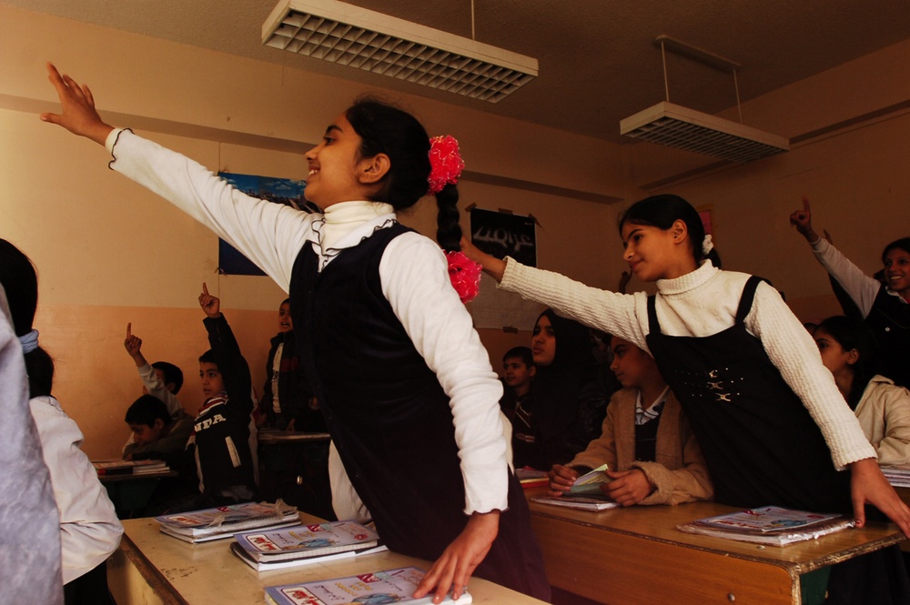 Black Jack Soldiers show Salhiyah children how to stay healthy
