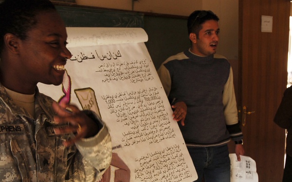 Black Jack Soldiers show Salhiyah children how to stay healthy