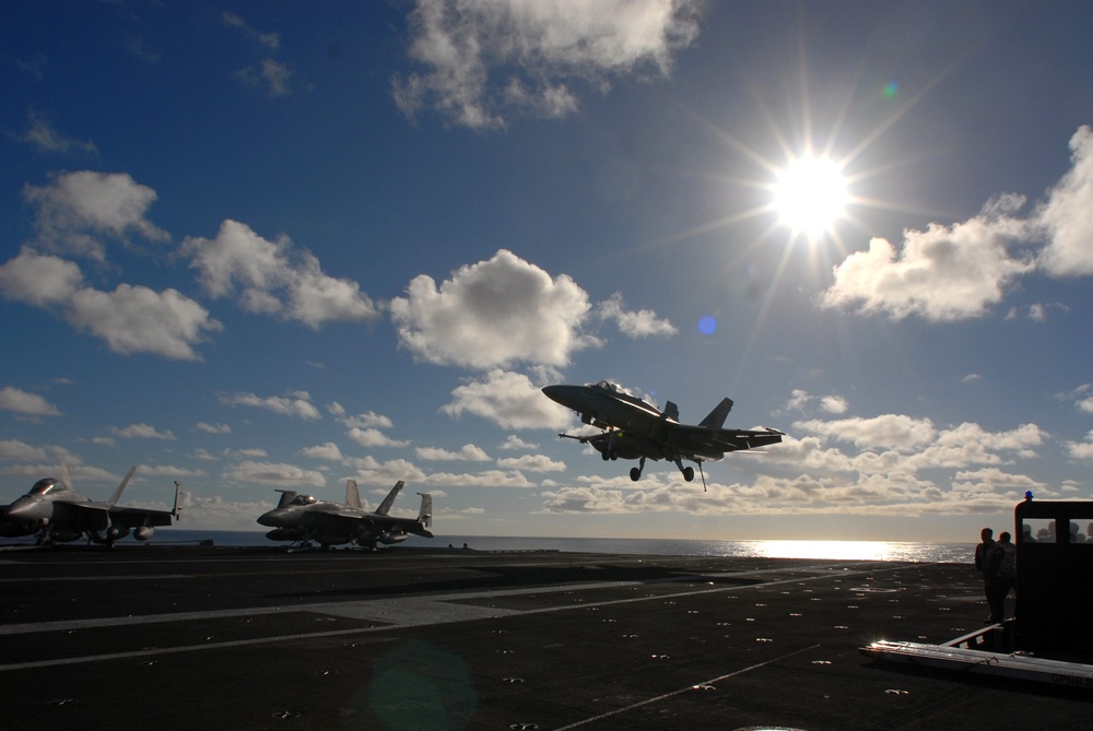 F/A-18C hornet lands on flight deck