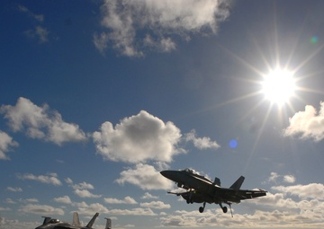 F/A-18C hornet lands on flight deck