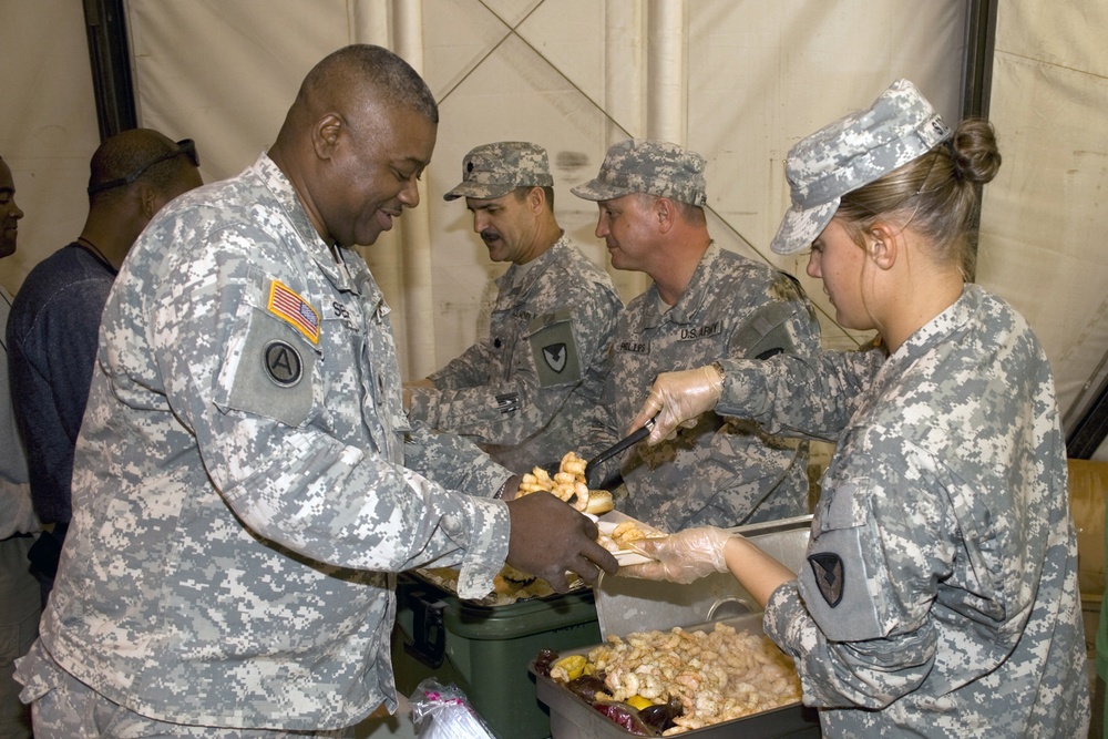 Soldiers feast on Mississippi Shrimp and Gumbo