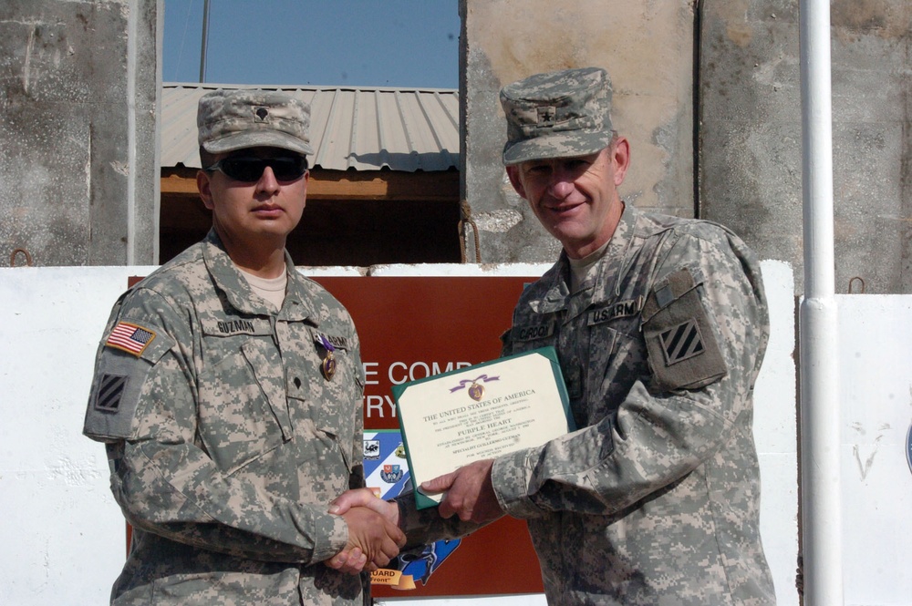 Soldier receives Purple Heart for wounds from last deployment