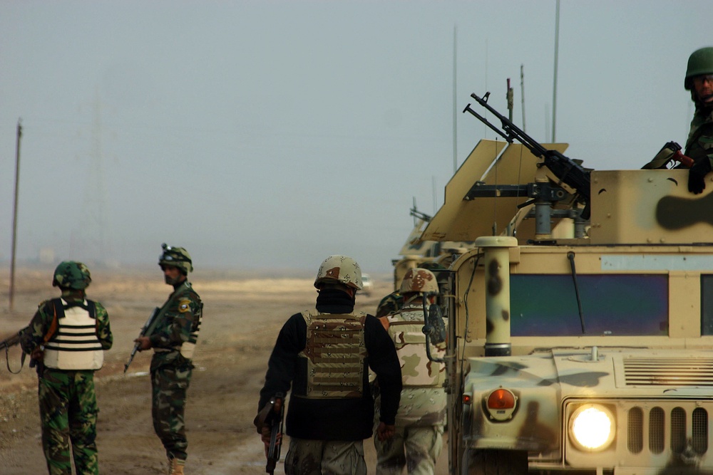 Iraqi army soldiers conduct security in Kirkuk Province