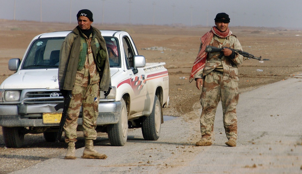 Iraqi army soldiers conduct security in Kirkuk Province