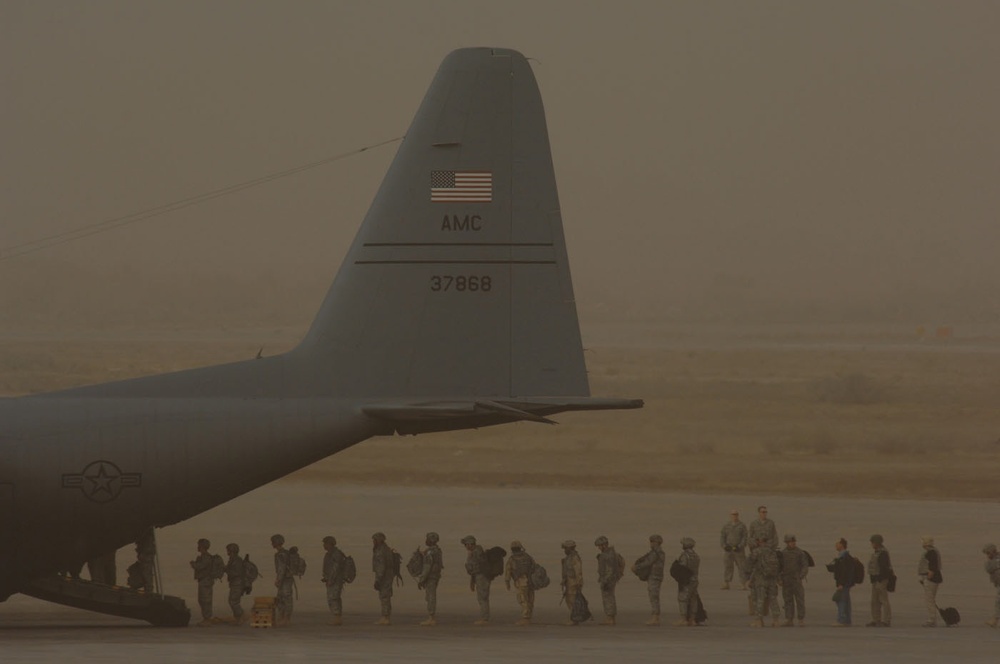 C-130 Hercules during a dust storm