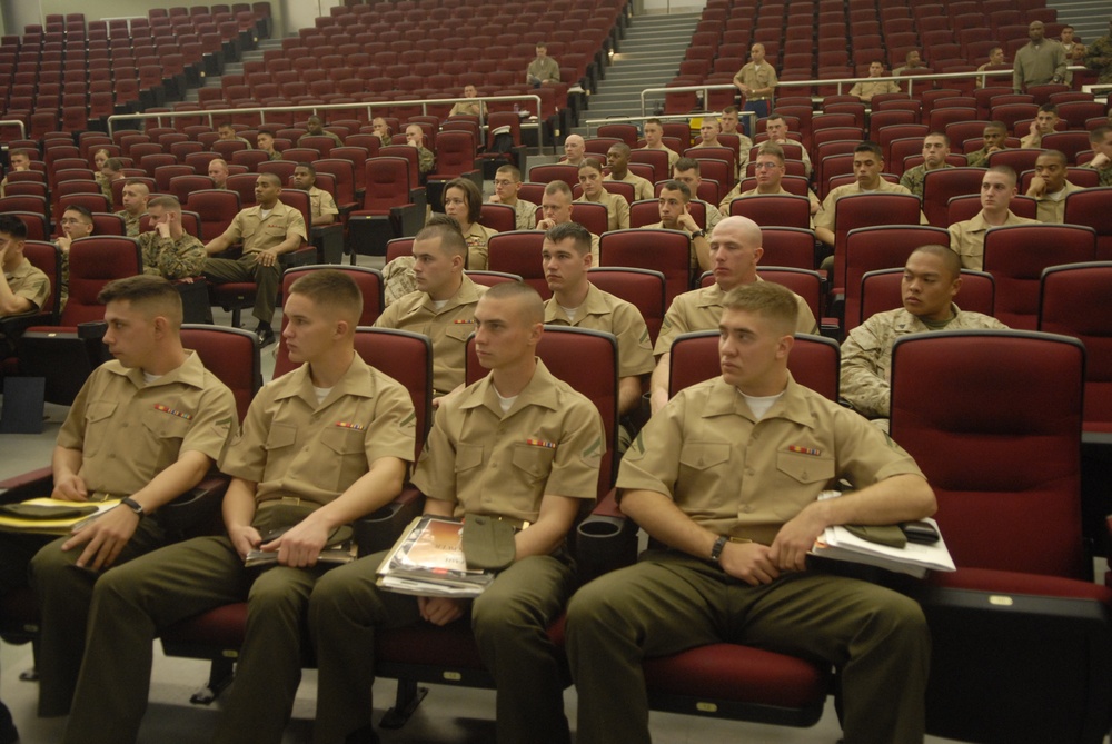 Marines wait to undergo Marine Security Guard Screening Process