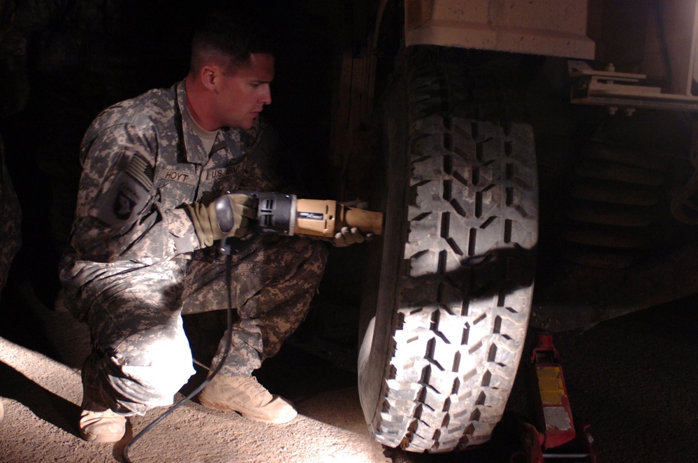 Troops make quick fix on flattened tires