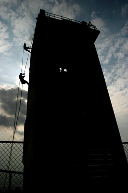 Marines rappel down tower