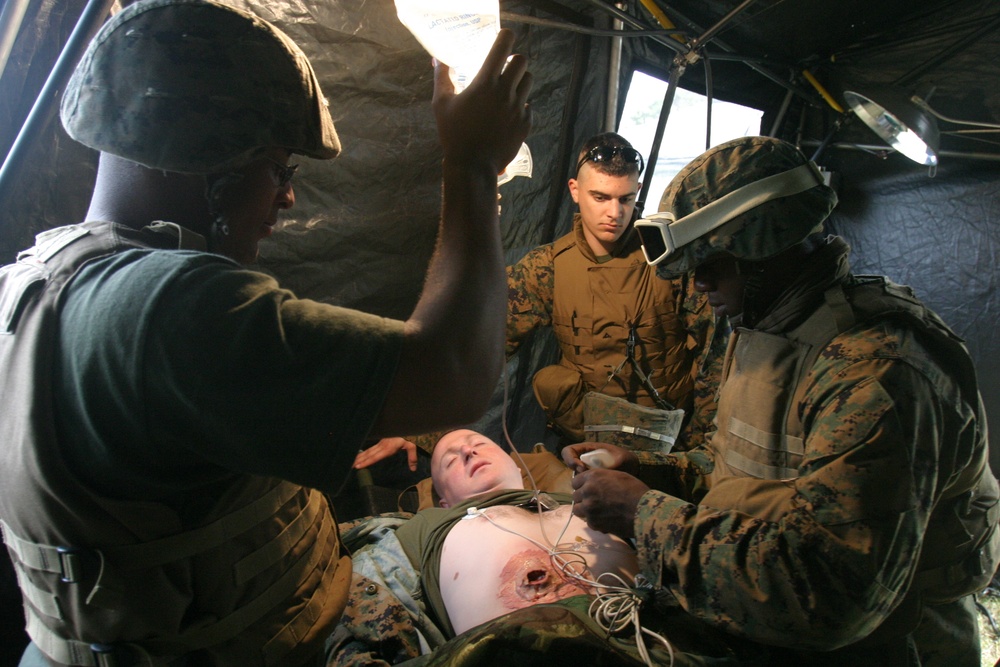 Simulated Casualty during field training exercise