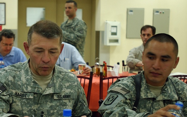 Visiting the troops at Camp Buehring, Kuwait