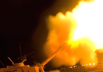 Paladin Howitzers fire rounds in support of ground troops