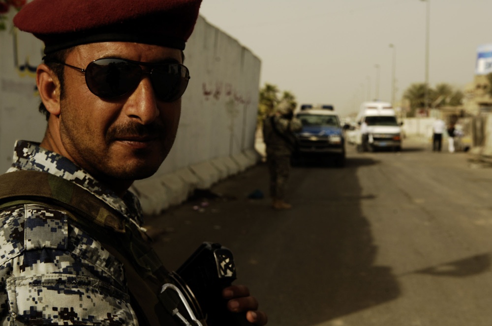 National Police stand guard