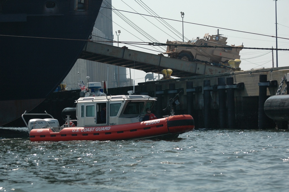 Coast Guard Provides Waterside Security for MRAP Seaport Operations