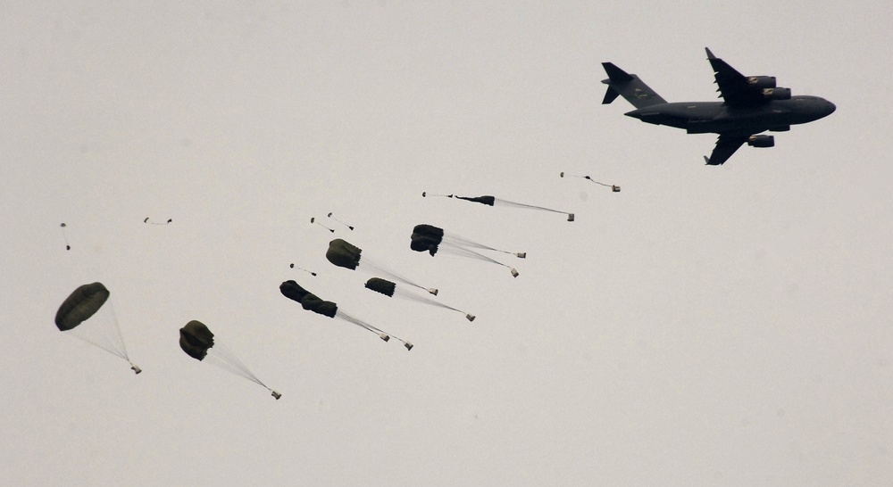 U.S. Air Force C-130 Drops Supplies for Soldiers