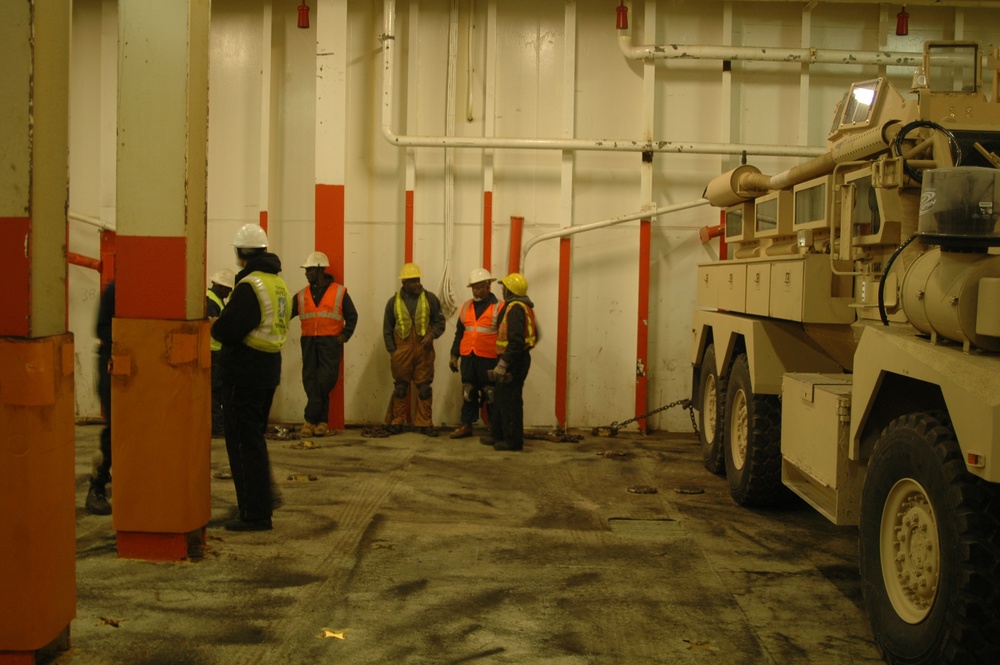 MRAP Lashed Inside Ship for Sealift