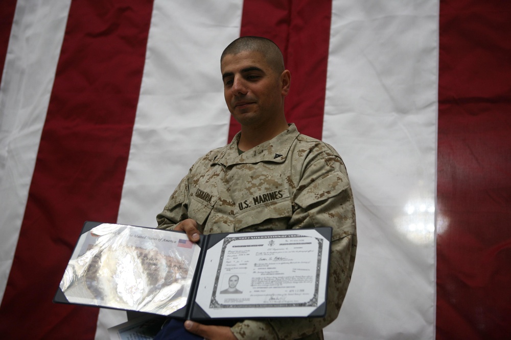 Coming full circle, Iraqi born Marine receives American citizenship in country of his birth