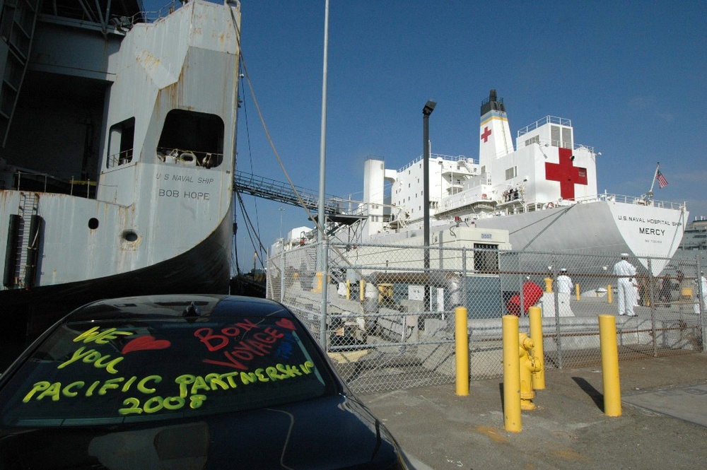 USNS Mercy departs from homeport of San Diego to begin a humanitarian mission