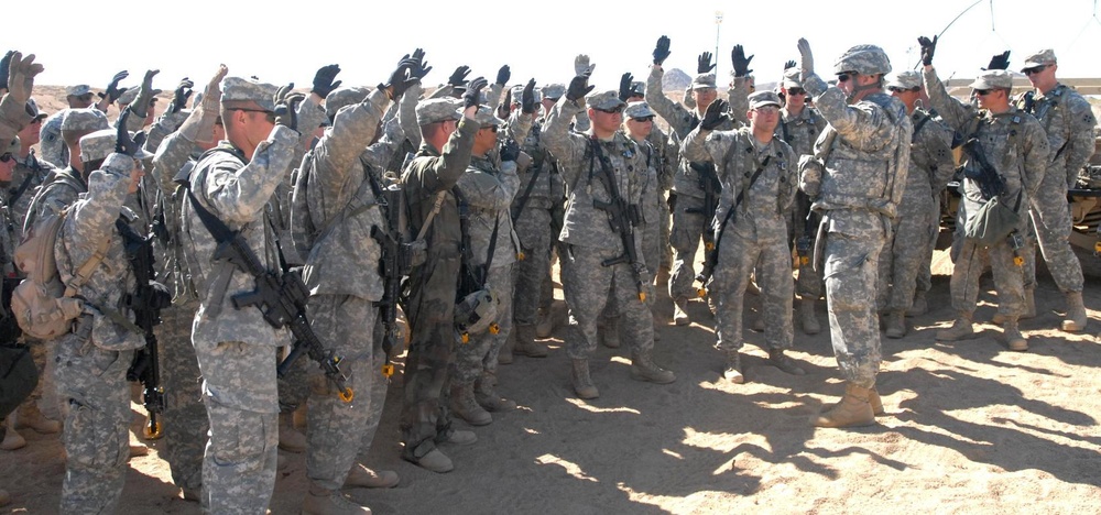 Sergeant Major of the Army visits Warhorse Soldiers as they train for deployment at NTC