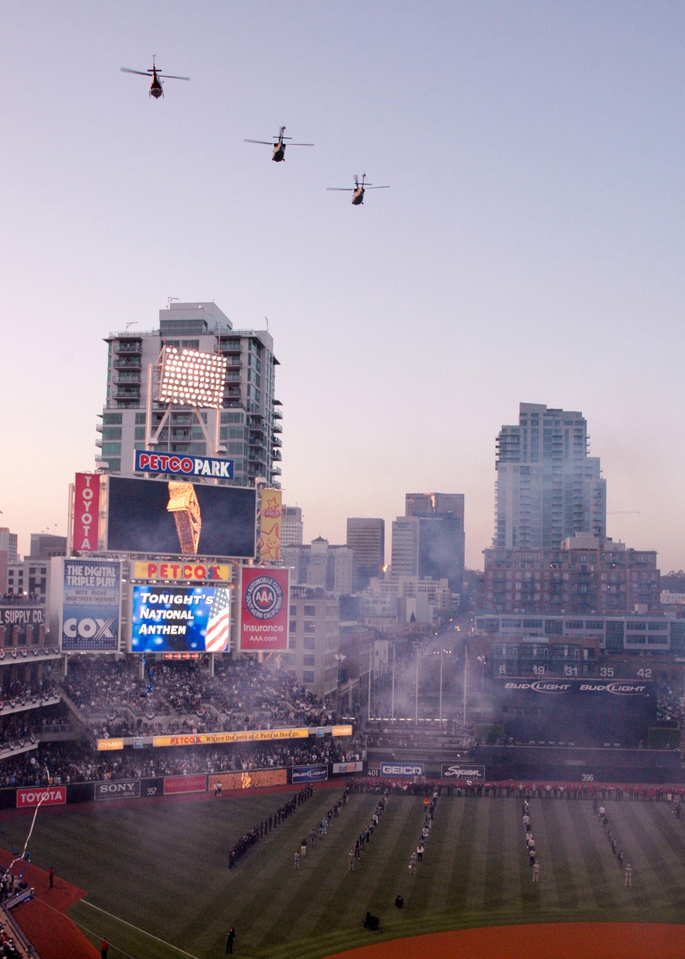 Chopper 8 flies above Petco Park on Friday afternoon, April 15