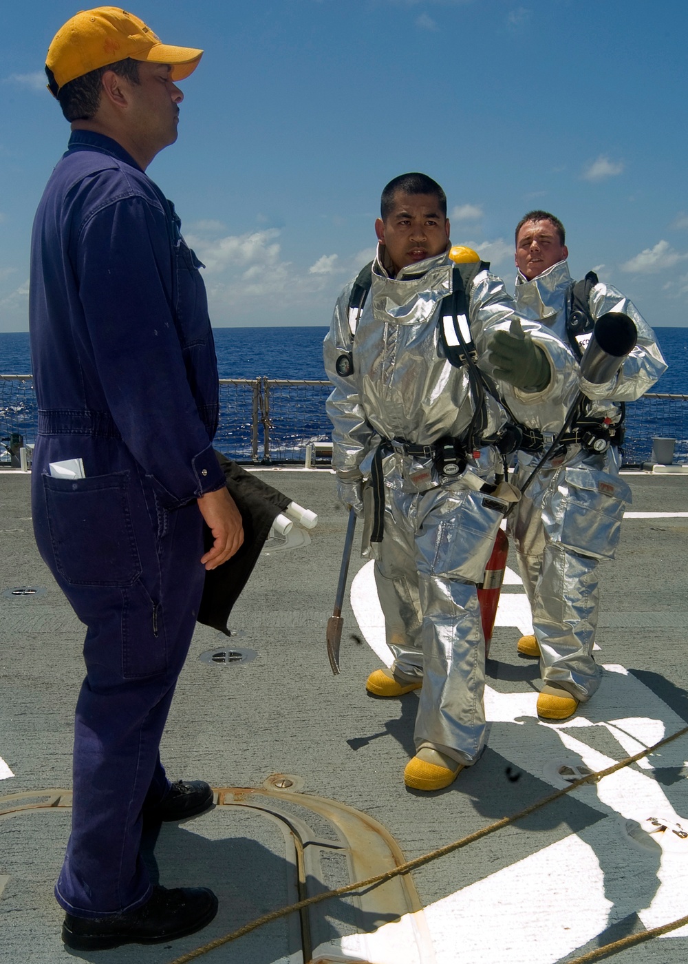Sailors aboard the USS Fitzgerald practice "crash and smash" techniques