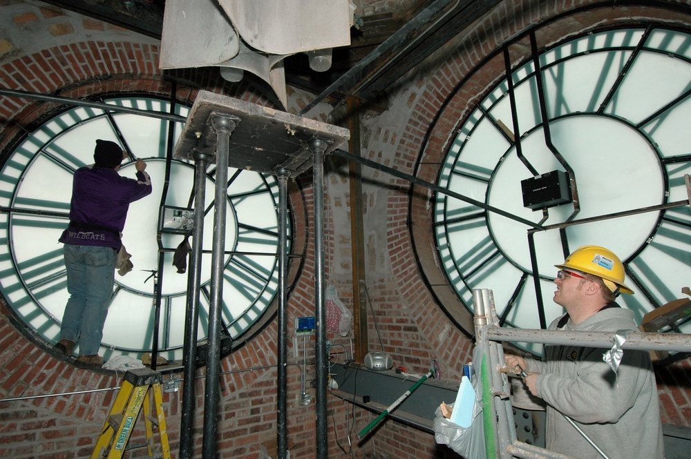 Civilian contractors maintain Naval Station Great Lakes clock tower