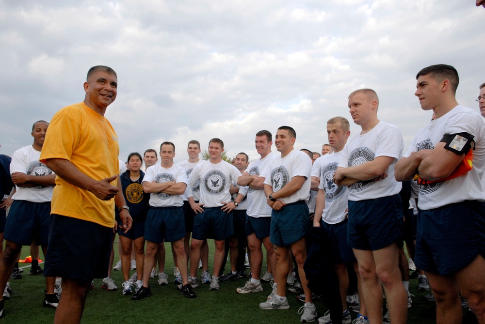 Top Navy enlisted makes Secretary of the Navy a master chief, tries new physical training gear