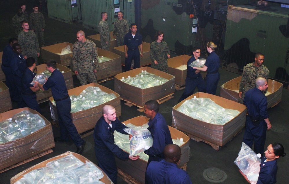 Sailors and Marines prepare for possible humanitarian assistance