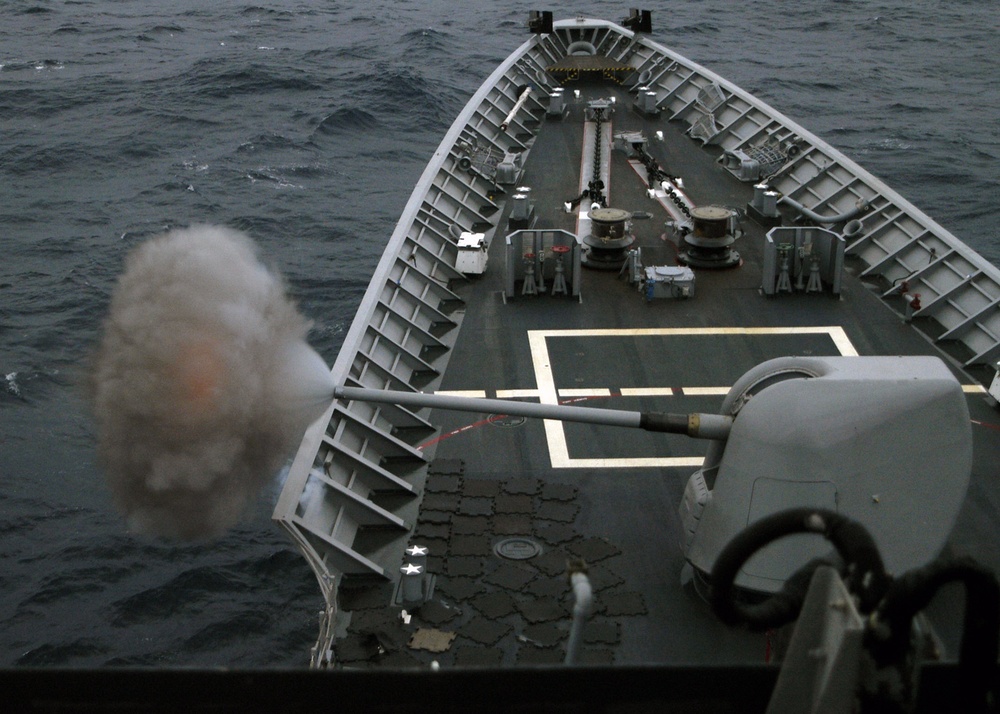 USS Shiloh fires salvos