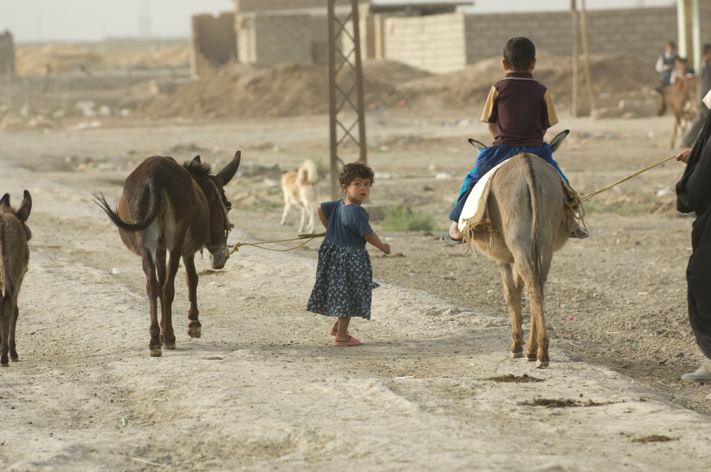 Iraqi Girl Walks Her Donkey