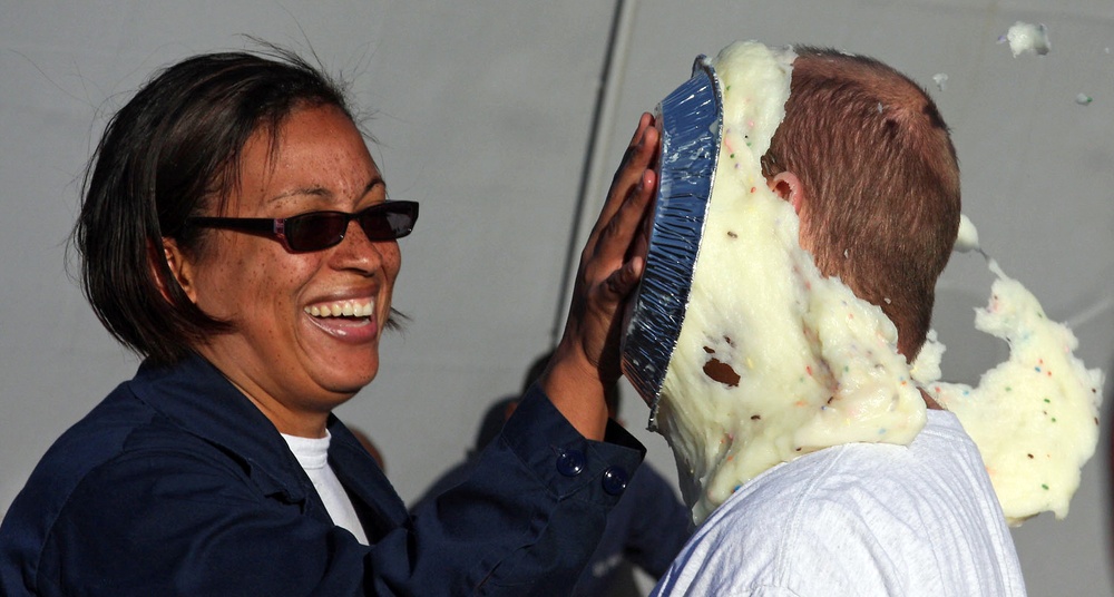 Pie-in-the-face marks halfway point of deployment