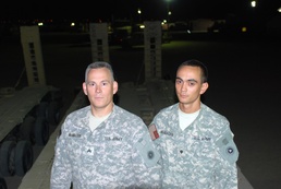 Father and son serve side by side