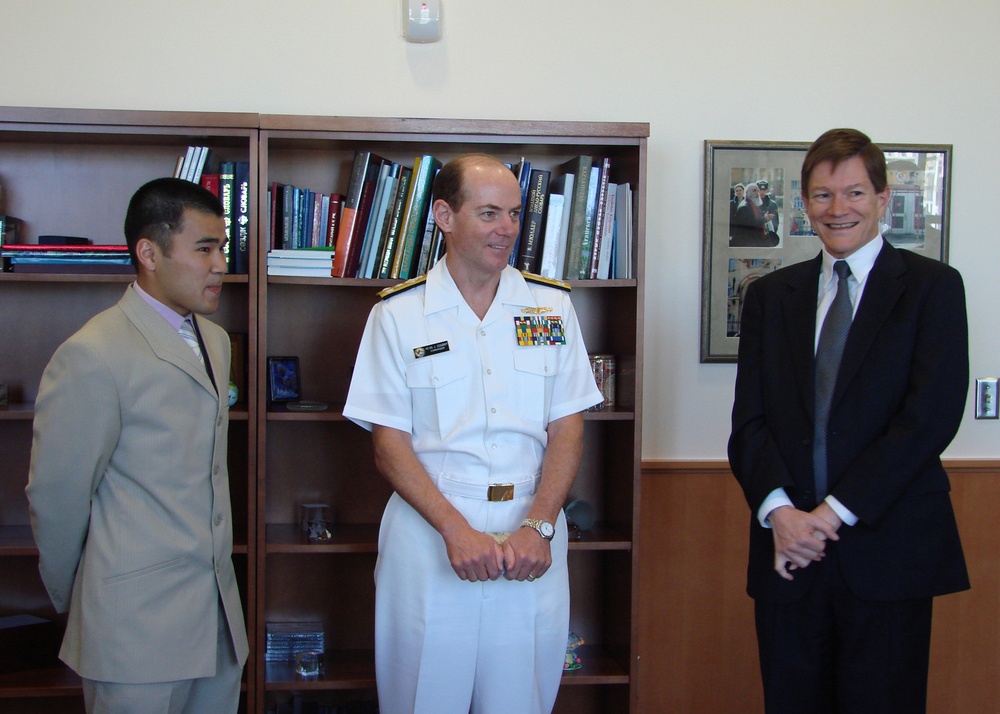 Vice Adm. Kevin Cosgriff meets with Kazakhstan Navy officials at the Ministry of Defense headquarters in Astana, Kazakhstan