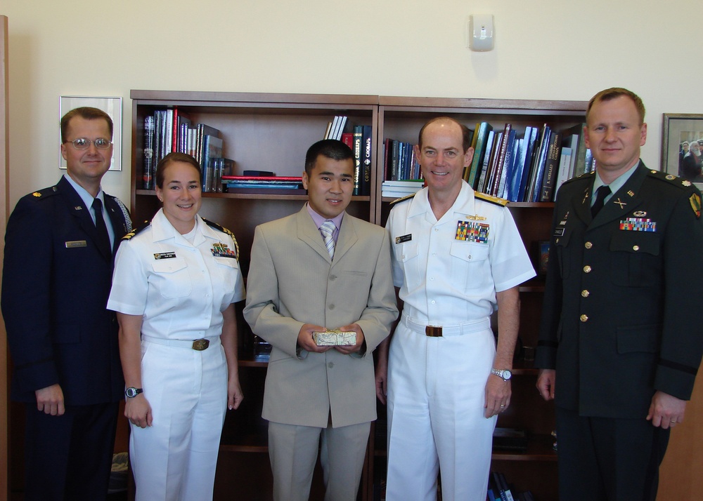 Vice Adm. Kevin Cosgriff meets with Kazakhstan Navy officials at the Ministry of Defense headquarters in Astana, Kazakhstan