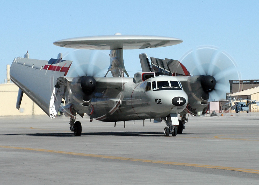 Awaiting for the arrival of the E-2C Group II Hawkeye aircraft
