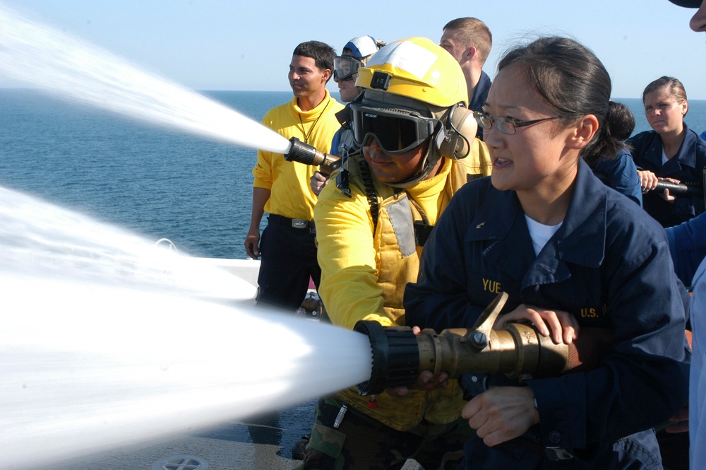 Flight deck fire drill