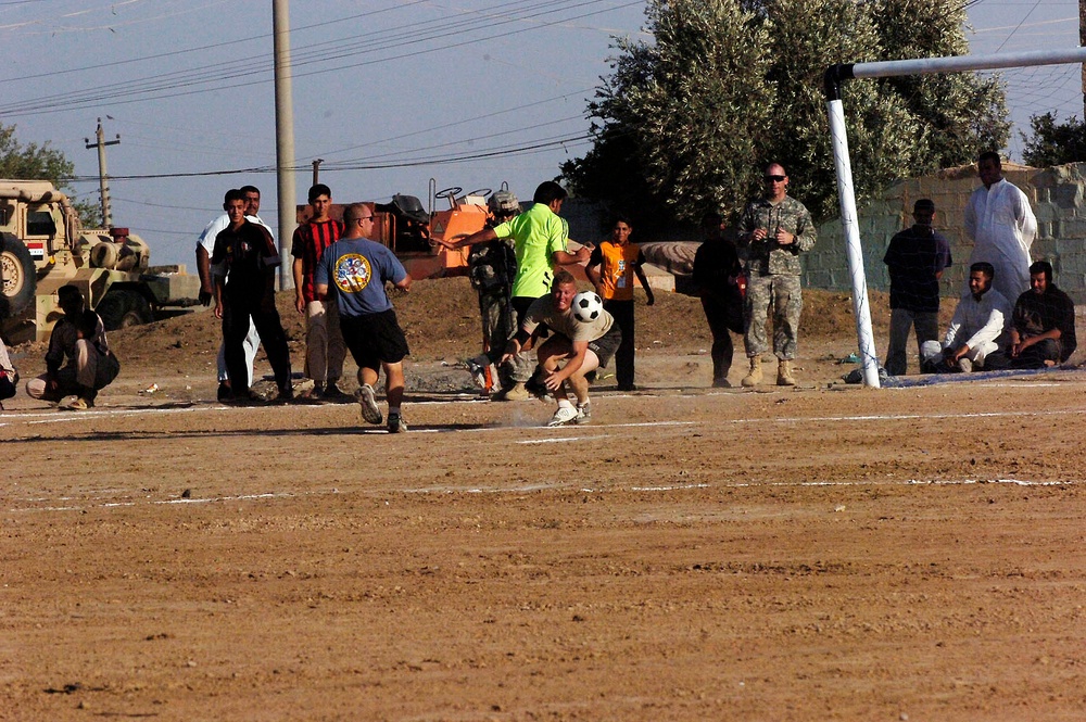 CF soccer team loses third match to a Multaka team, gain favor of local Iraqis