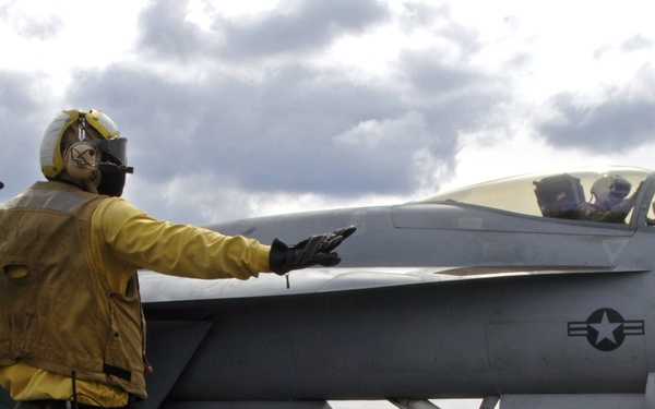 F/A 18 Hornet launches