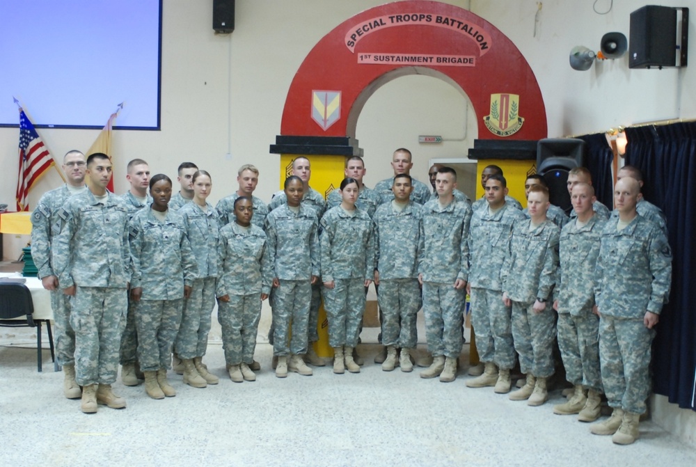 Welcoming new leaders-1st Sustainment brigade inducts newly promoted NCO's